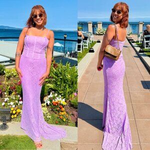 House of CB Antonina‎ Maxi Dress Purple Orchid Lace Corset Size L